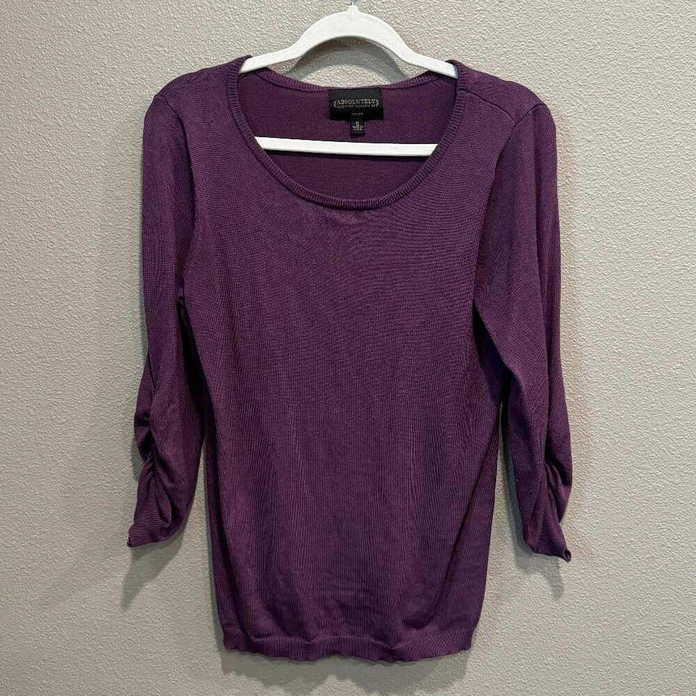 Absolutely Markle Ruched 3Q Sleeve Sweater (Purple, S)